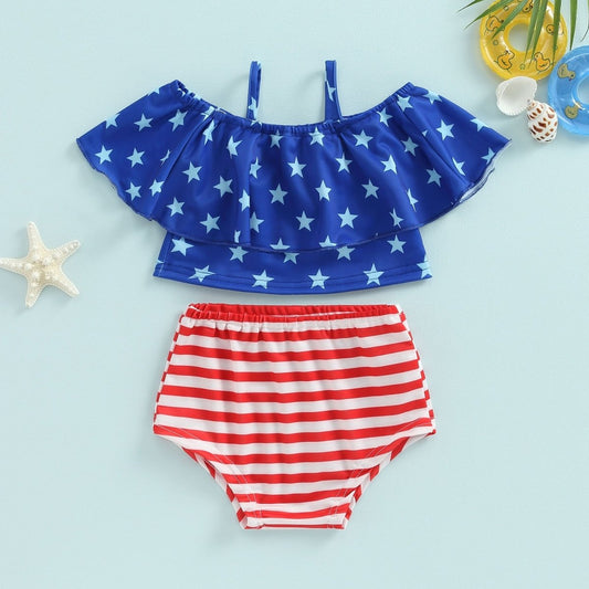 Stars & Stripes Cutie Swimsuit - Wearebambino - Red / White / Blue - 12 - 18 M - Stars & Stripes Cutie Swimsuit