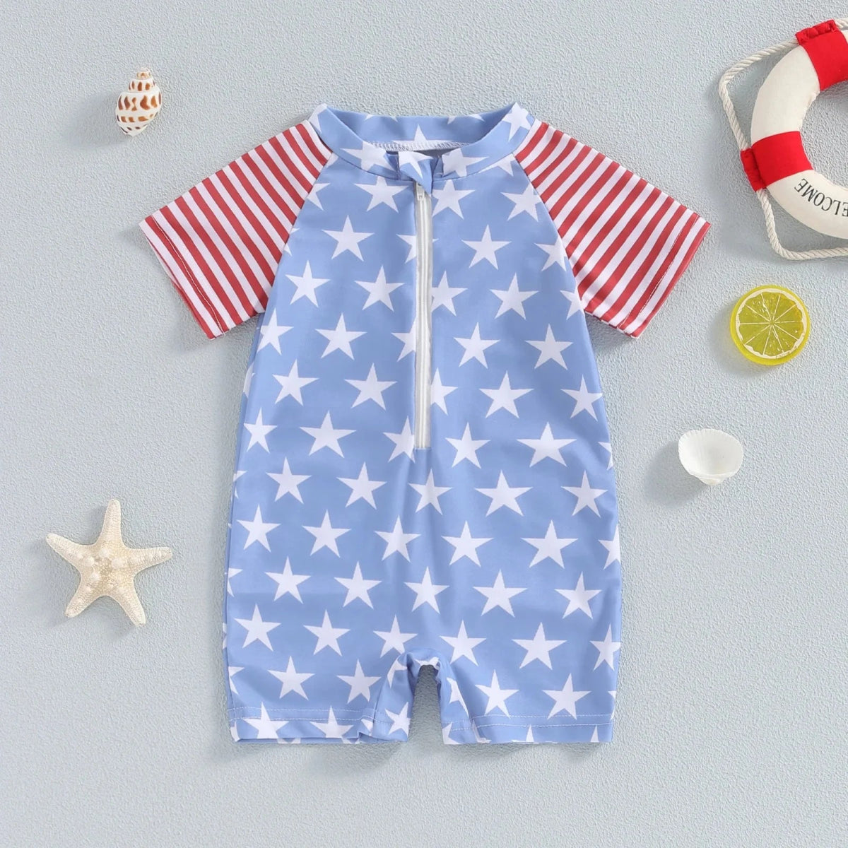 Stars & Stripes Summer Swimsuit - Wearebambino - Red / White / Blue - 3 - 6 M - Stars & Stripes Summer Swimsuit