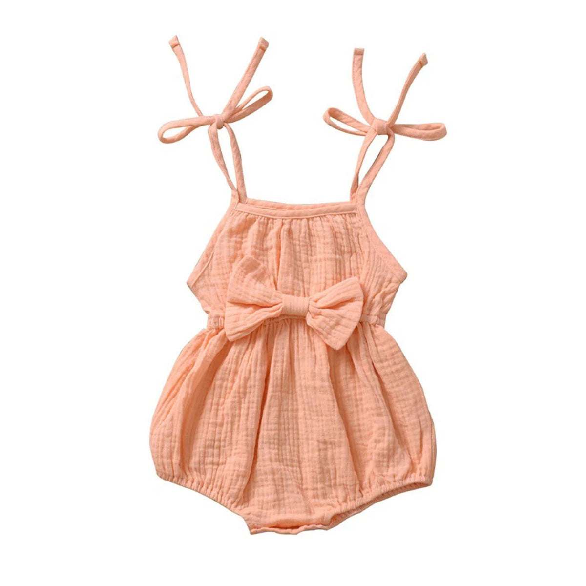 Straps Bow Solid Baby Romper - Wearebambino - Pink - 3 - 6 M - Straps Bow Solid Baby Romper