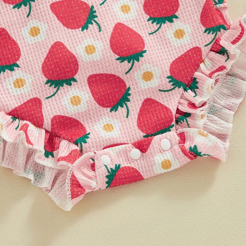 Strawberry Floral Baby Romper - Wearebambino - 0 - 3 M - Strawberry Floral Baby Romper