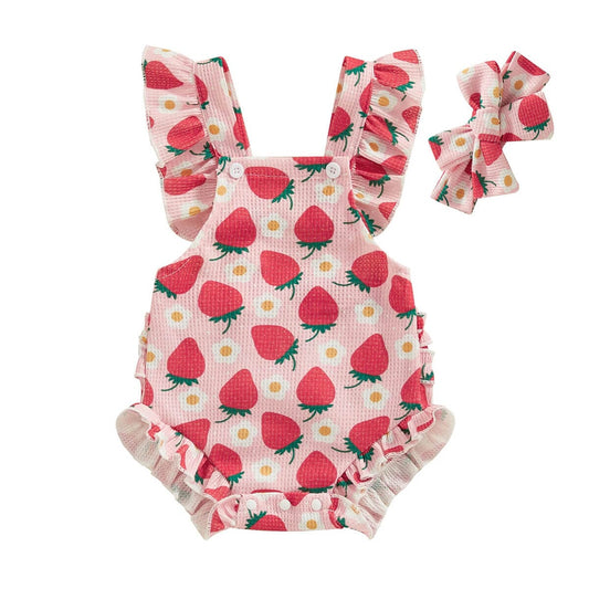 Strawberry Floral Baby Romper - Wearebambino - 0 - 3 M - Strawberry Floral Baby Romper