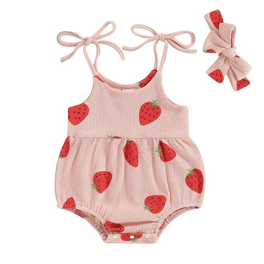 Strawberry Straps Baby Romper - Wearebambino - 3 - 6 M - Strawberry Straps Baby Romper