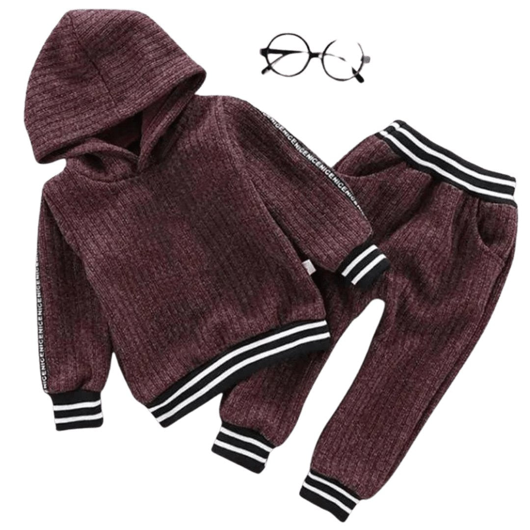 Striped Cozy Set - Wearebambino - Burgundy - 2T - Striped Cozy Set