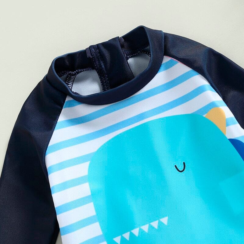 Striped Dinosaur Toddler Swimsuit - Wearebambino - 2T - Striped Dinosaur Toddler Swimsuit