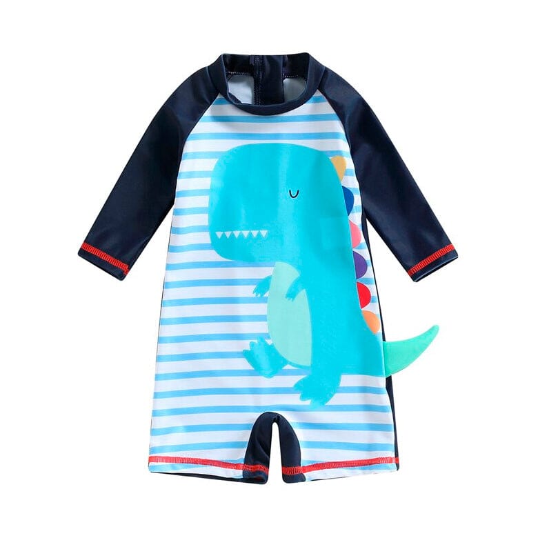 Striped Dinosaur Toddler Swimsuit - Wearebambino - 2T - Striped Dinosaur Toddler Swimsuit