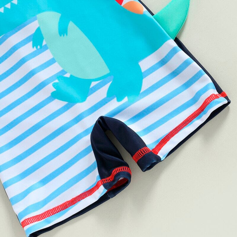 Striped Dinosaur Toddler Swimsuit - Wearebambino - 2T - Striped Dinosaur Toddler Swimsuit