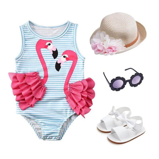 Striped Flamingo Toddler Swimsuit - Wearebambino - 9 - 12 M - Striped Flamingo Toddler Swimsuit