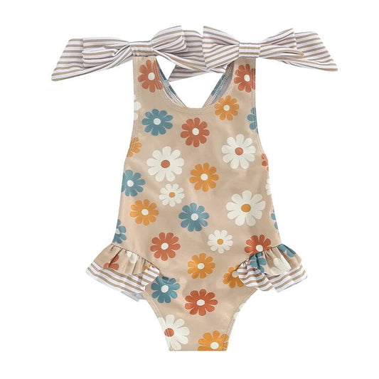 Striped Floral Toddler Swimsuit - Wearebambino - 2T - Striped Floral Toddler Swimsuit