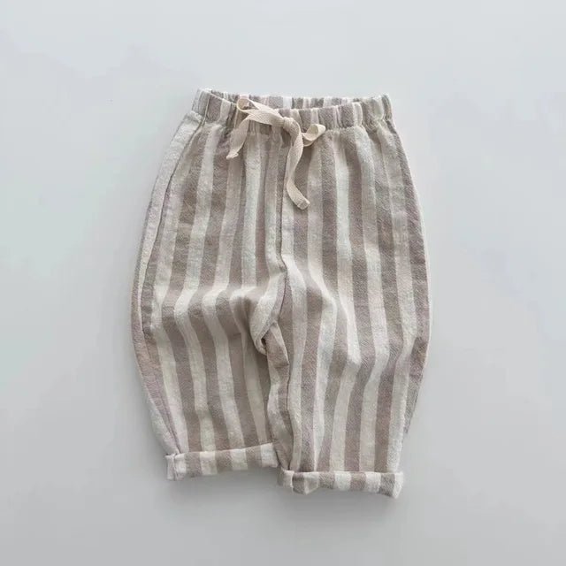 Striped Jogger Pants for Toddler Boys - Wearebambino - Beige - 9 M - Striped Jogger Pants for Toddler Boys