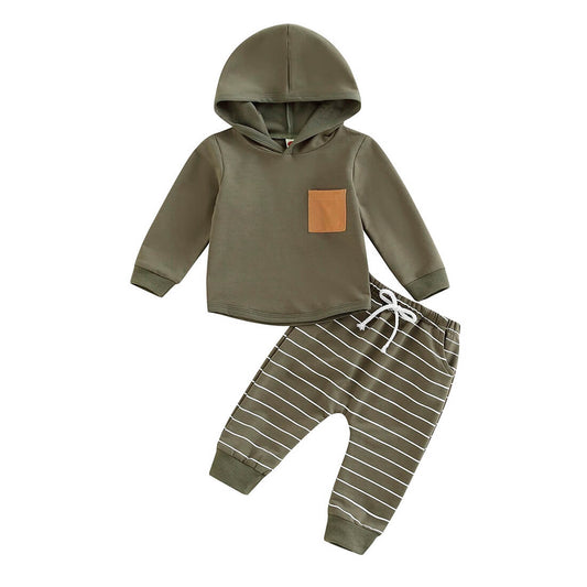 Striped Pants Hooded Baby Set - Wearebambino - Green - 3 - 6 M - Striped Pants Hooded Baby Set