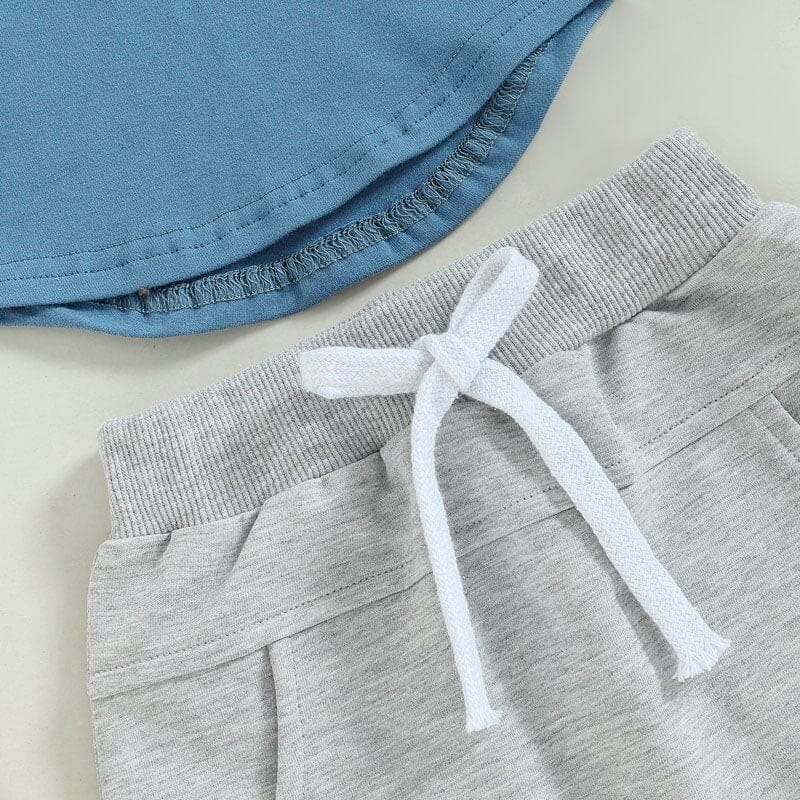 Striped Pocket Tee Solid Shorts Baby Set - Wearebambino - Blue - 3 - 6 M - Striped Pocket Tee Solid Shorts Baby Set