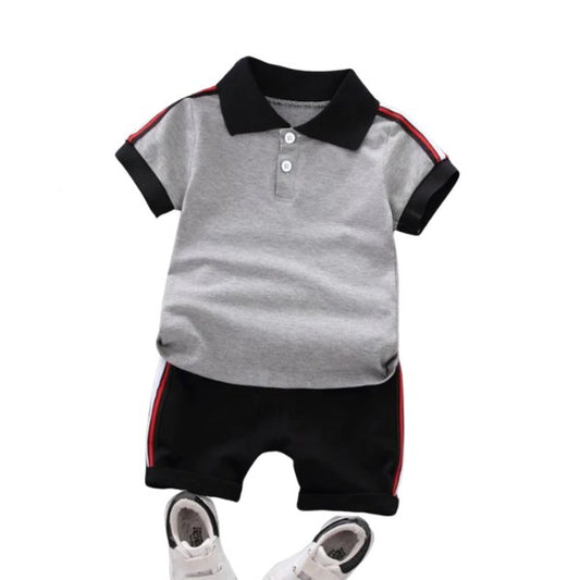 Striped Polo Set - Wearebambino - Light Grey - 2T - Striped Polo Set