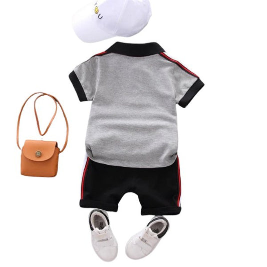 Striped Polo Set - Wearebambino - Light Grey - 2T - Striped Polo Set