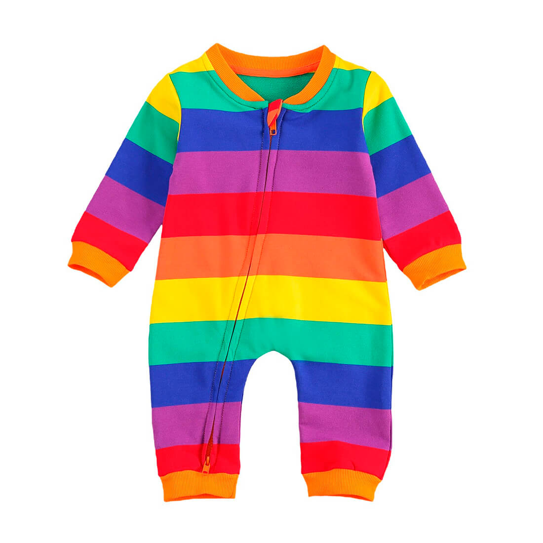 Striped Rainbow Zipper Baby Jumpsuit - Wearebambino - 3 - 6 M - Striped Rainbow Zipper Baby Jumpsuit