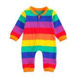 Striped Rainbow Zipper Baby Jumpsuit - Wearebambino - 3 - 6 M - Striped Rainbow Zipper Baby Jumpsuit