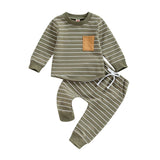 Striped Sweatshirt Baby Set - Wearebambino - Green - 3 - 6 M - Striped Sweatshirt Baby Set