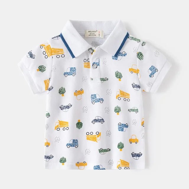 Summer Cartoon Car Print Polo Shirts for Boys - Wearebambino - Multicolor - 2T - Summer Cartoon Car Print Polo Shirts for Boys