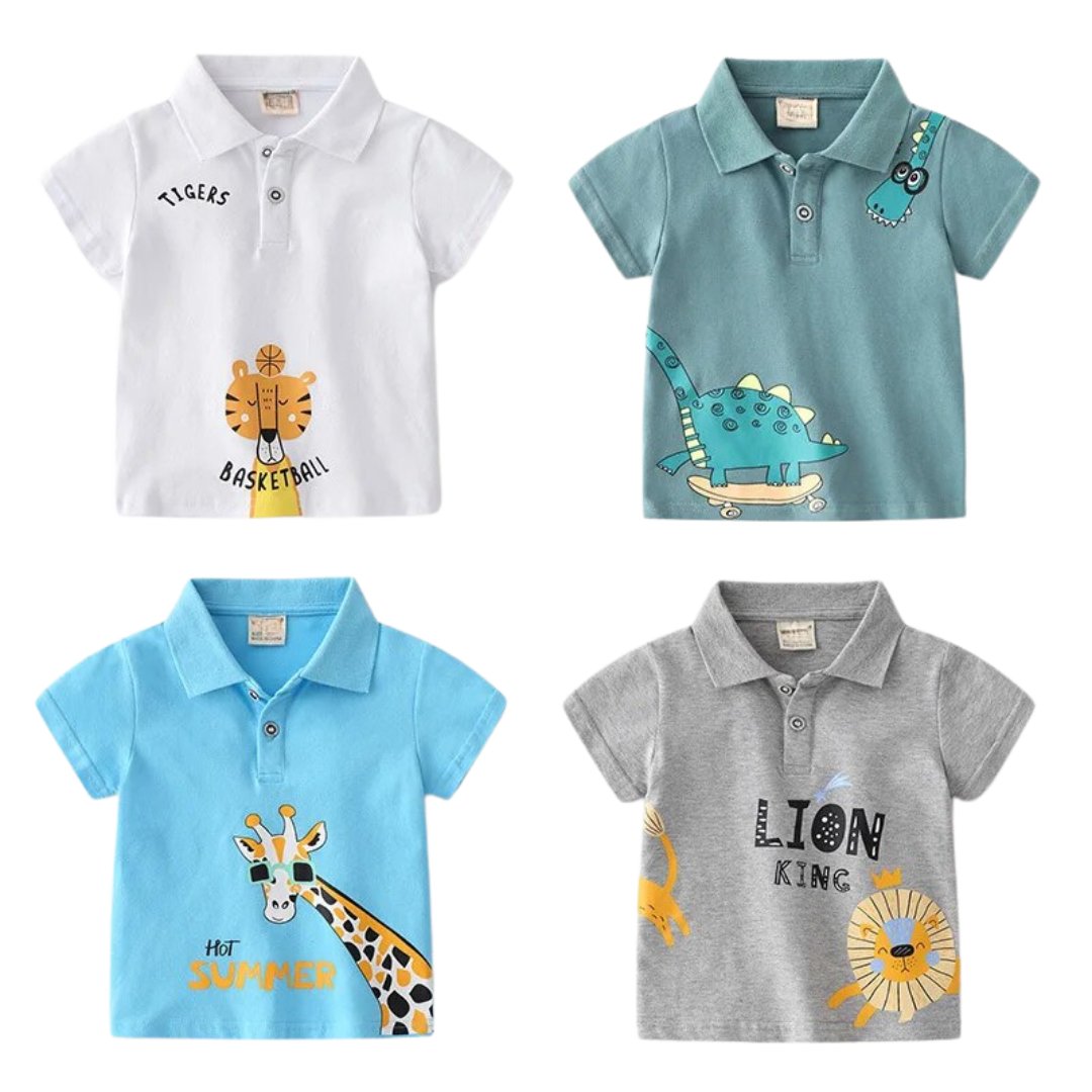 Summer Cartoon Polo Shirts for Boys - Wearebambino - White - 2T - Summer Cartoon Polo Shirts for Boys