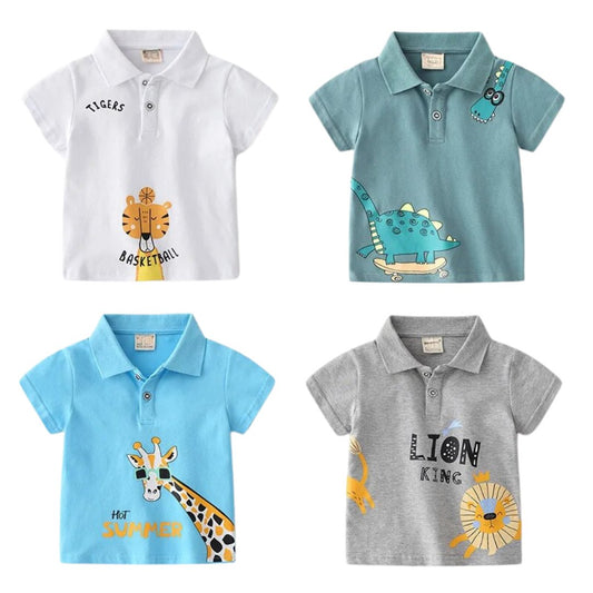 Summer Cartoon Polo Shirts for Boys - Wearebambino - White - 2T - Summer Cartoon Polo Shirts for Boys