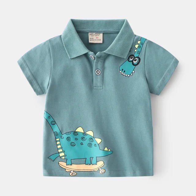 Summer Cartoon Polo Shirts for Boys - Wearebambino - Bean green - 2T - Summer Cartoon Polo Shirts for Boys