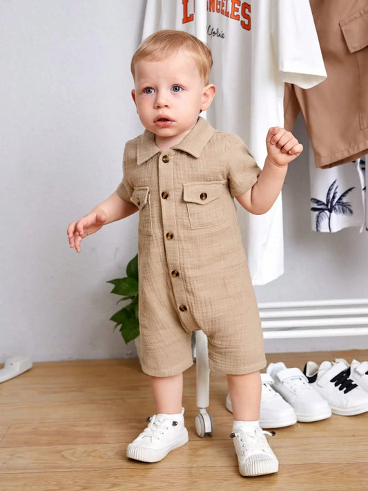 Summer Khaki Romper: Casual Baby Comfort - Wearebambino - Ink blue - 12 - 18 M - Summer Khaki Romper: Casual Baby Comfort