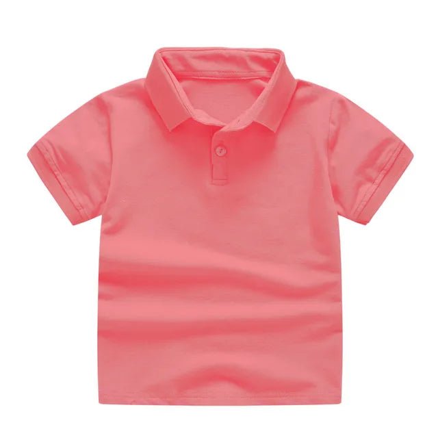 Summer Kids Polo Shirt Cotton Solid Color School Tee - Wearebambino - Dark pink - 2T - Summer Kids Polo Shirt Cotton Solid Color School Tee