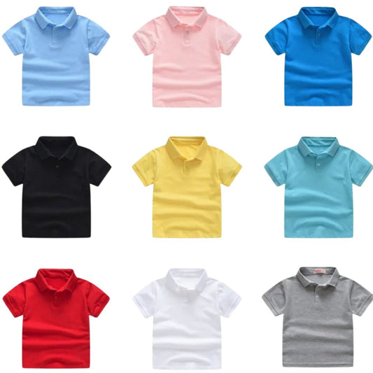 Summer Kids Polo Shirt Cotton Solid Color School Tee - Wearebambino - Light blue - 2T - Summer Kids Polo Shirt Cotton Solid Color School Tee