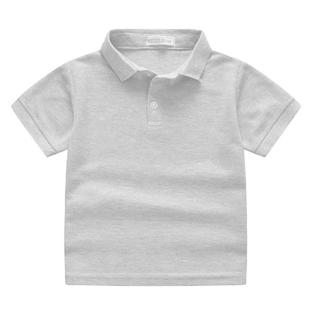 Summer Kids Polo Shirt Cotton Solid Color School Tee - Wearebambino - Light gray - 2T - Summer Kids Polo Shirt Cotton Solid Color School Tee