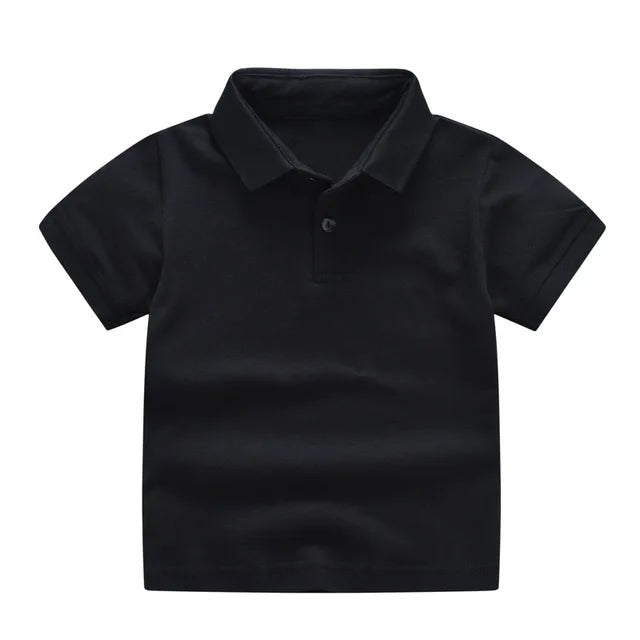 Summer Kids Polo Shirt Cotton Solid Color School Tee - Wearebambino - Black - 2T - Summer Kids Polo Shirt Cotton Solid Color School Tee