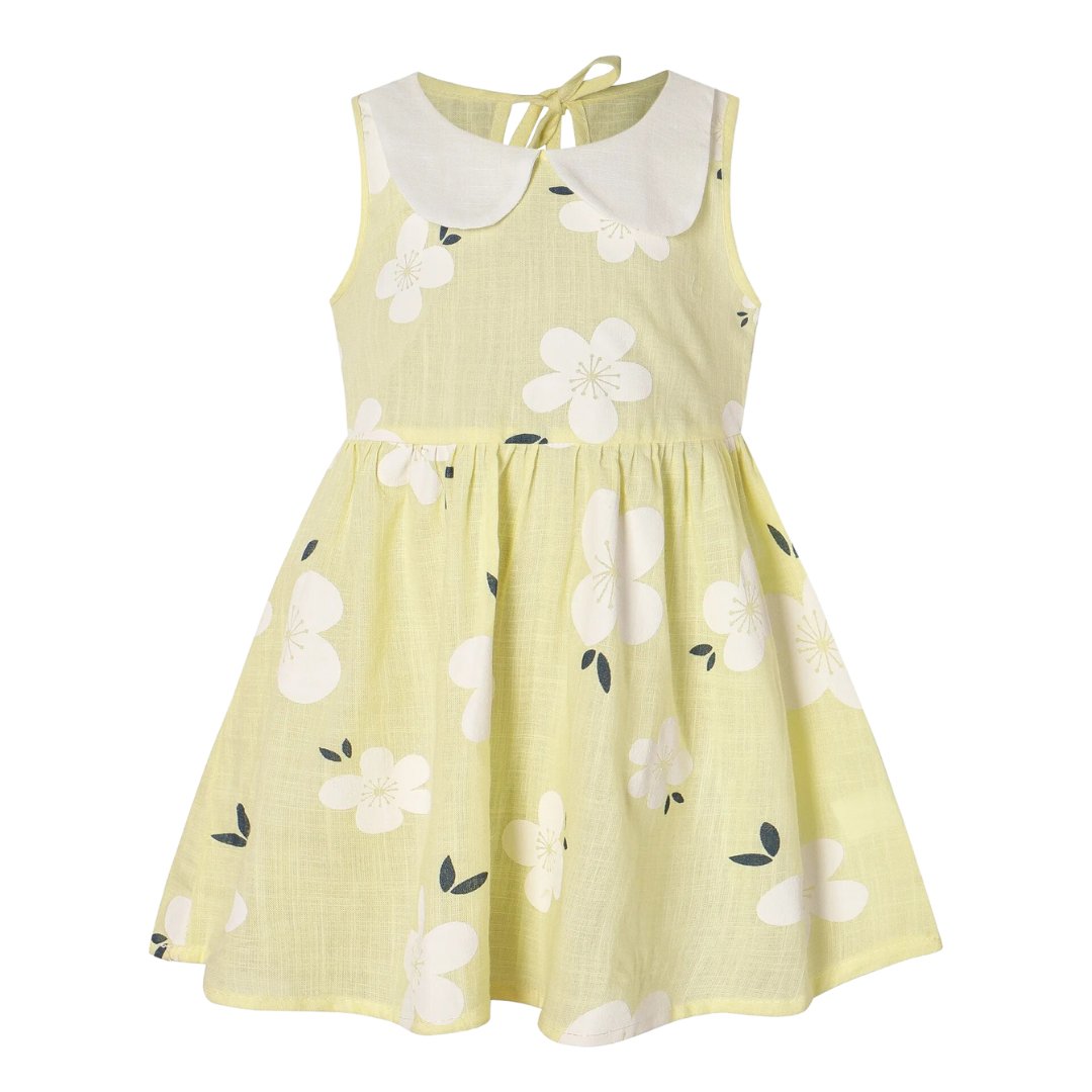 Summer Linen Cotton Girl's Dress - Sleeveless - Wearebambino - Light Yellow - 18 - 24 M - Summer Linen Cotton Girl's Dress - Sleeveless