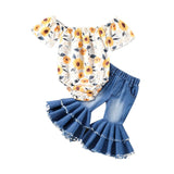 Sunflower Denim Flared Baby Set - Wearebambino - 0 - 3 M - Sunflower Denim Flared Baby Set