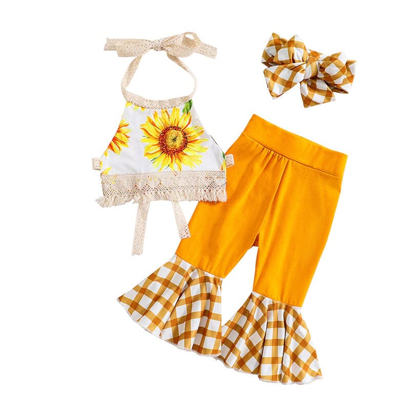 Sunflower Flared Pants Toddler Set - Wearebambino - 9 - 12 M - Sunflower Flared Pants Toddler Set