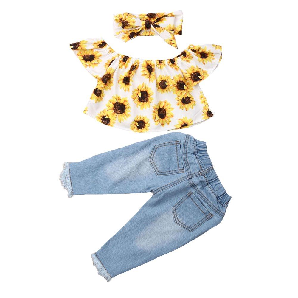 Sunflower Ripped Jeans Toddler Set - Wearebambino - 9 - 12 M - Sunflower Ripped Jeans Toddler Set