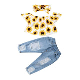 Sunflower Ripped Jeans Toddler Set - Wearebambino - 9 - 12 M - Sunflower Ripped Jeans Toddler Set