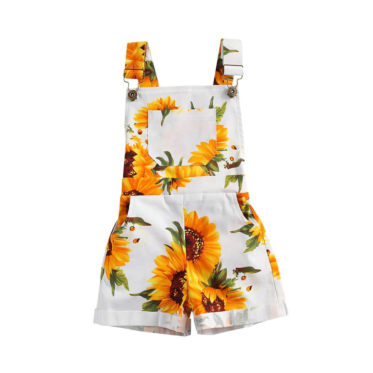 Sunflower Suspender Toddler Romper - Wearebambino - 2T - Sunflower Suspender Toddler Romper