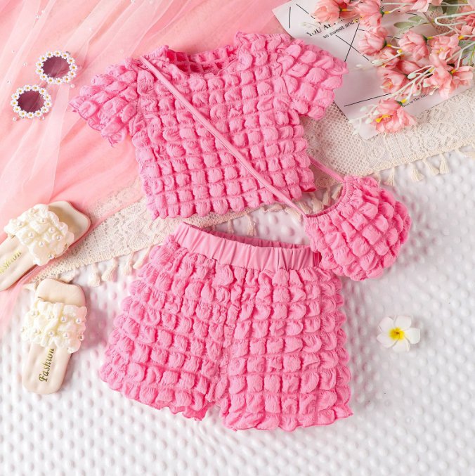 Sweet Puff Sleeve Outfit - Wearebambino - Pink - 3T - Sweet Puff Sleeve Outfit