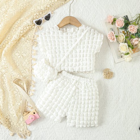 Sweet Puff Sleeve Outfit - Wearebambino - White - 3T - Sweet Puff Sleeve Outfit