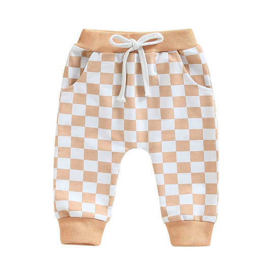 Tan Checkered Baby Pants - Wearebambino - 3 - 6 M - Tan Checkered Baby Pants