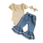 Tassel Flared Jeans Baby Set - Wearebambino - Beige - 3 - 6 M - Tassel Flared Jeans Baby Set