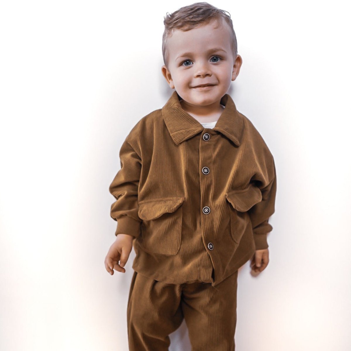 The Valentino - Corduroy Coat & Pants Set for Toddlers - Wearebambino - Brown - 12 M - The Valentino - Corduroy Coat & Pants Set for Toddlers