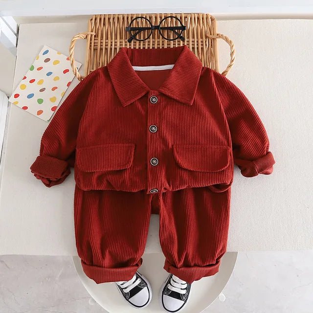 The Valentino - Corduroy Coat & Pants Set for Toddlers - Wearebambino - Red - 12 M - The Valentino - Corduroy Coat & Pants Set for Toddlers