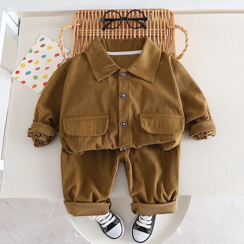 The Valentino - Corduroy Coat & Pants Set for Toddlers - Wearebambino - Yellow - 12 M - The Valentino - Corduroy Coat & Pants Set for Toddlers