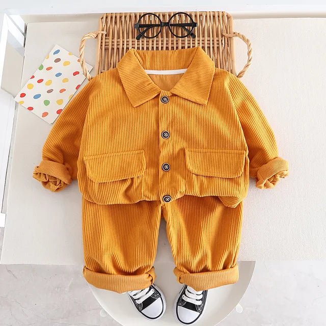 The Valentino - Corduroy Coat & Pants Set for Toddlers - Wearebambino - Yellow - 12 M - The Valentino - Corduroy Coat & Pants Set for Toddlers