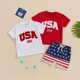 Toddler Baby Boy 2Pcs 4th of July Outfit USA Letter Print O - Neck Short Sleeve TopsElastic Waist Stars and Stripes Flag Shorts Summer Outfit Set - Wearebambino - WHITE - 18 - 24 M - United States - Toddler Baby Boy 2Pcs 4th of July Outfit USA Letter Print O - Neck Short Sleeve TopsElastic Waist Stars and Stripes Flag Shorts Summer Outfit Set