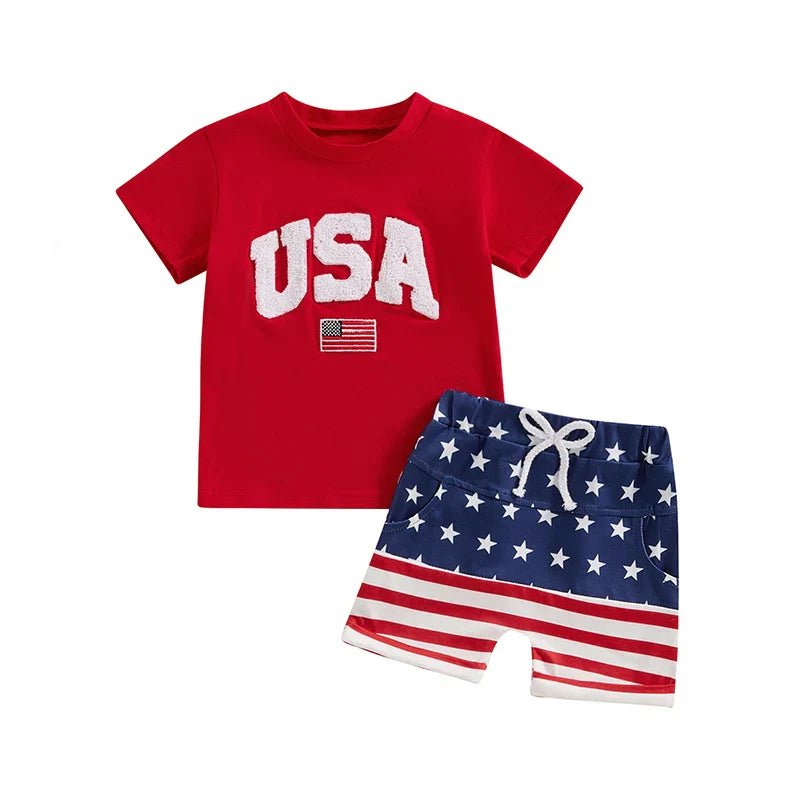 Toddler Baby Boy 2Pcs 4th of July Outfit USA Letter Print O - Neck Short Sleeve TopsElastic Waist Stars and Stripes Flag Shorts Summer Outfit Set - Wearebambino - WHITE - 18 - 24 M - United States - Toddler Baby Boy 2Pcs 4th of July Outfit USA Letter Print O - Neck Short Sleeve TopsElastic Waist Stars and Stripes Flag Shorts Summer Outfit Set