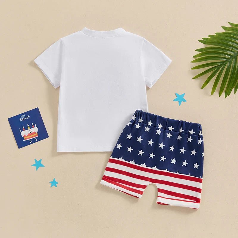 Toddler Baby Boy 2Pcs 4th of July Outfit USA Letter Print O - Neck Short Sleeve TopsElastic Waist Stars and Stripes Flag Shorts Summer Outfit Set - Wearebambino - WHITE - 18 - 24 M - United States - Toddler Baby Boy 2Pcs 4th of July Outfit USA Letter Print O - Neck Short Sleeve TopsElastic Waist Stars and Stripes Flag Shorts Summer Outfit Set