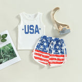 Toddler Baby Girl Boys 2Pcs Summer Outfit Sets White Tank USA Print Stars Striped Shorts Set - Wearebambino - 2T - United States - Toddler Baby Girl Boys 2Pcs Summer Outfit Sets White Tank USA Print Stars Striped Shorts Set