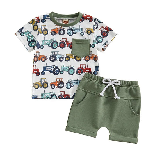 Tractors Solid Shorts Baby Set - Wearebambino - 3 - 6 M - Tractors Solid Shorts Baby Set