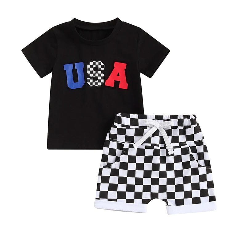 USA Checkered Shorts Baby Set - Wearebambino - 3 - 6 M - USA Checkered Shorts Baby Set