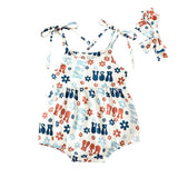 USA Floral Straps Baby Romper - Wearebambino - 0 - 3 M - USA Floral Straps Baby Romper